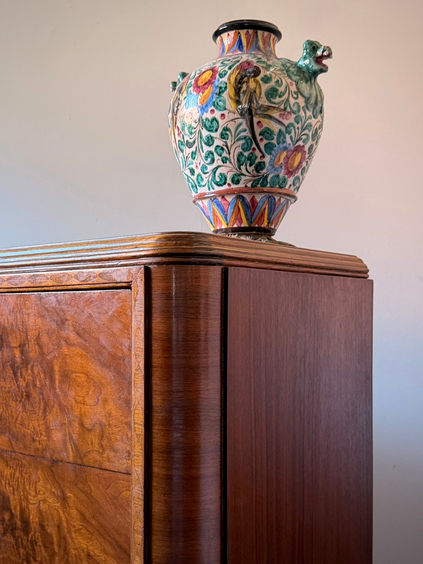 Art Deco Burl Walnut Tall Chest of Drawers