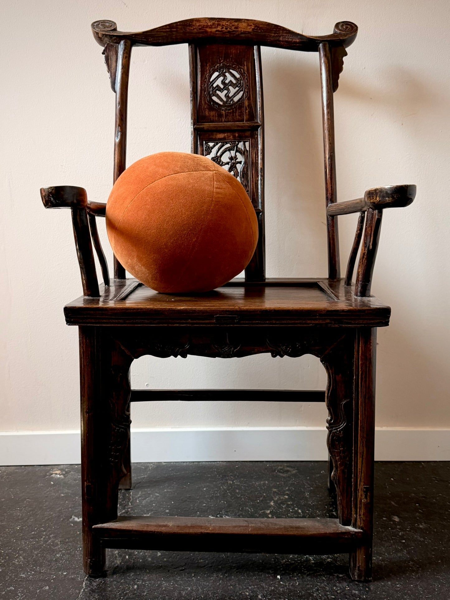 Circa Early 19th Century Chinese Official's Hat Elm Wood Armchair
