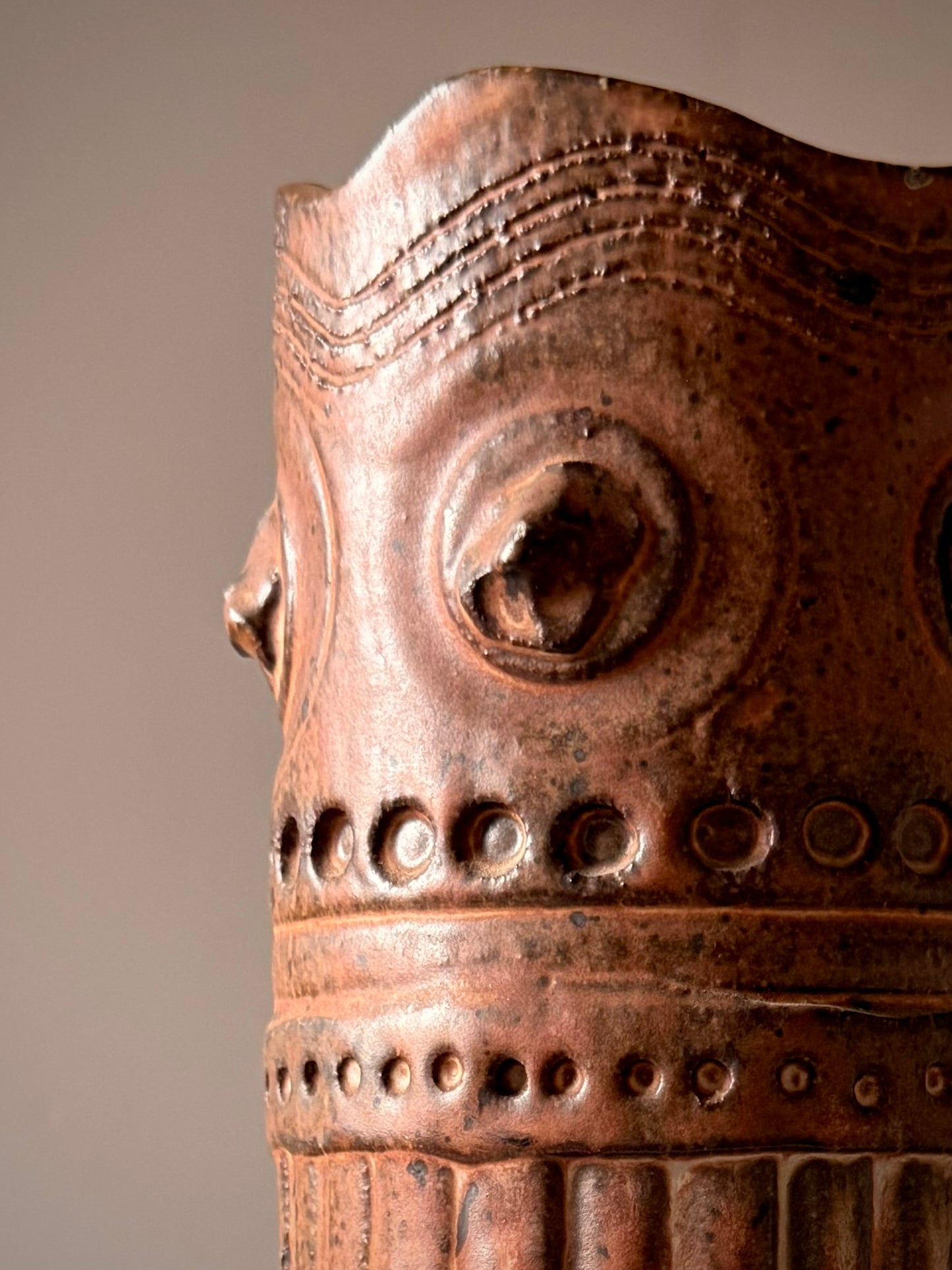 Stoneware Vase with Raised Dot and Medallion Pattern