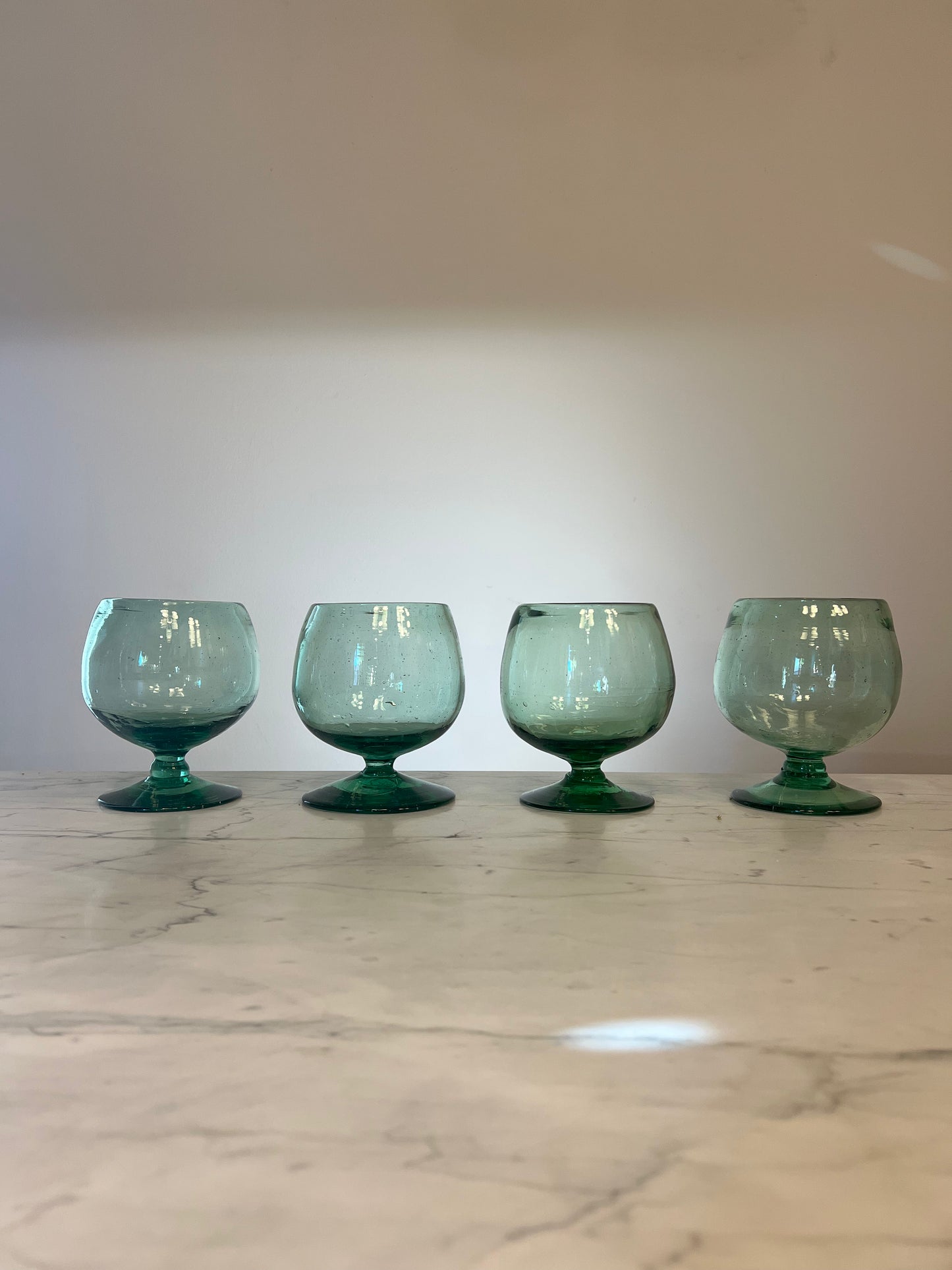 Handblown Green Glass Goblets, Set of Four
