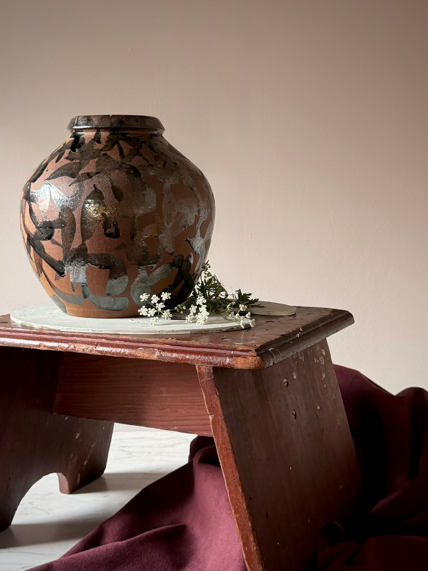 Stoneware Vase with Metallic Drip Glaze