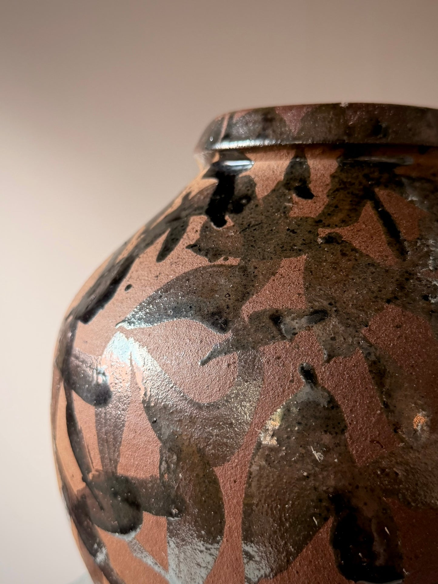Stoneware Vase with Metallic Drip Glaze