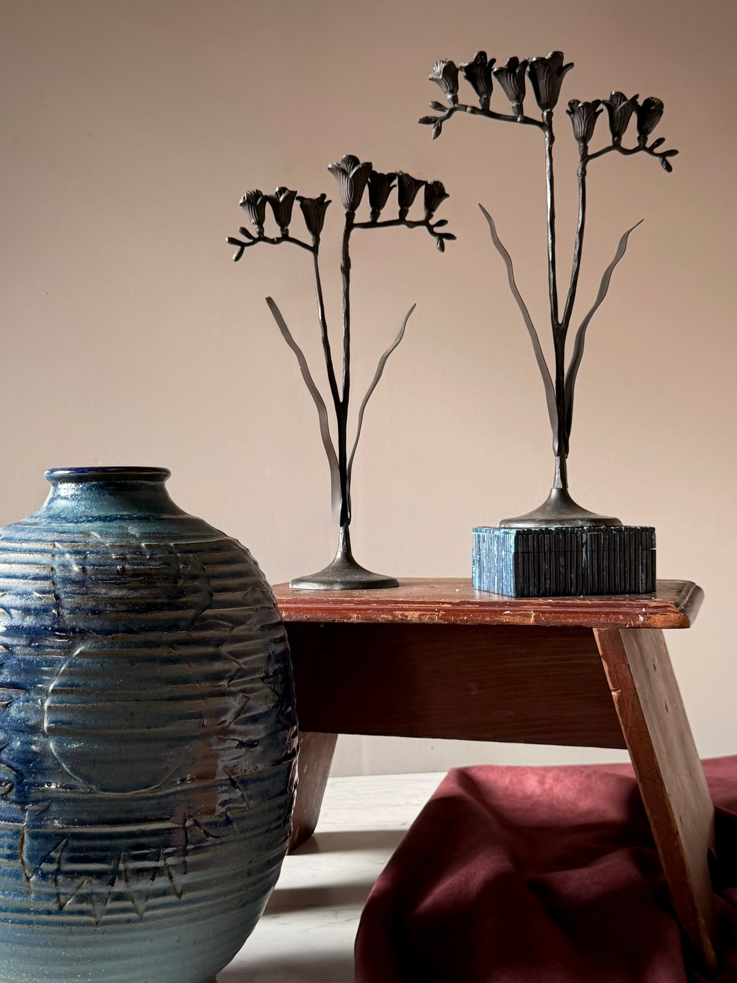 Oversized Stoneware Vase with Sun Motif