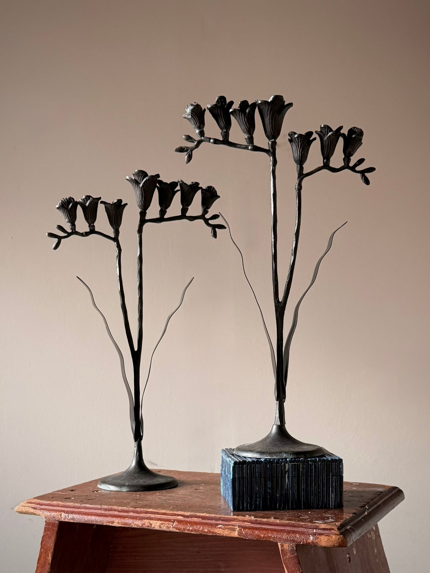 Iron Tulip and Leaf Candelabras (Pair)