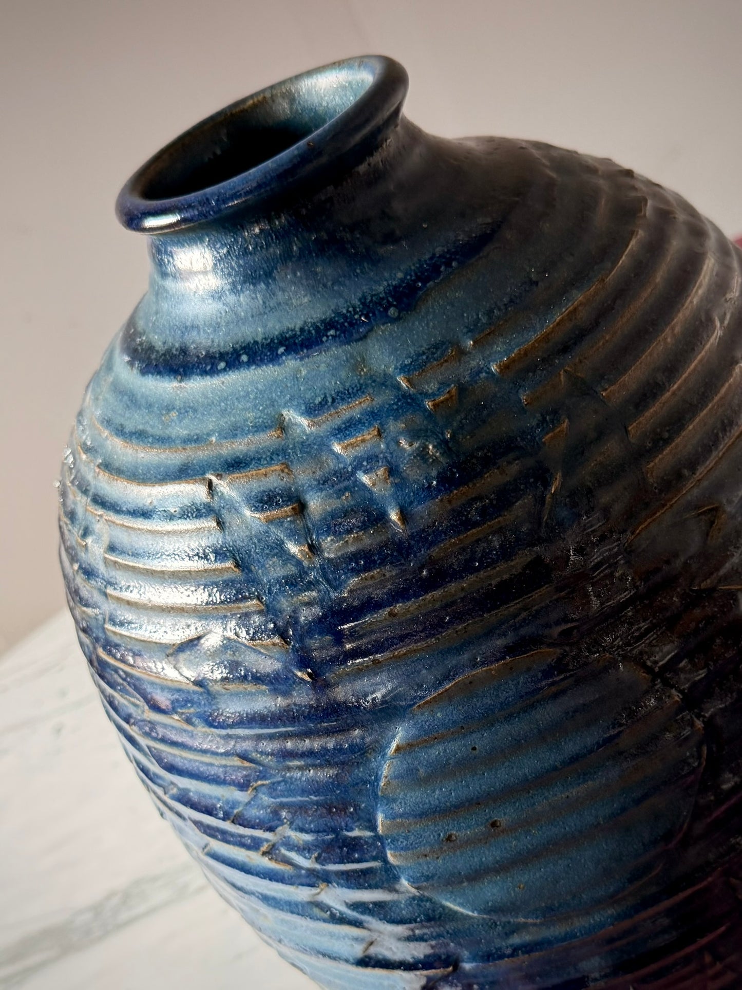 Oversized Stoneware Vase with Sun Motif