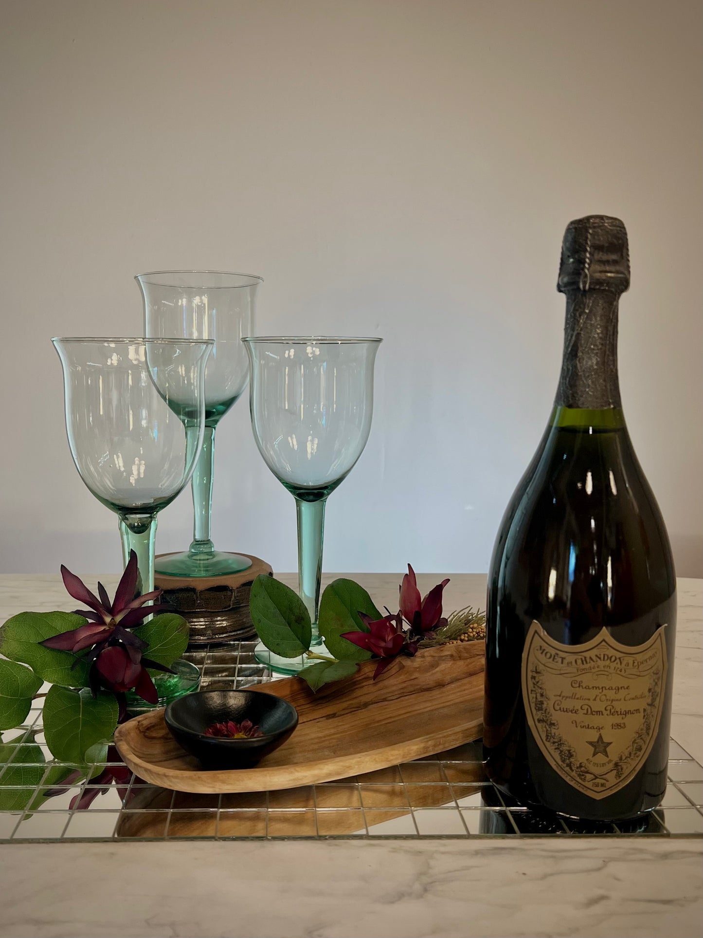 Handblown Green Wine Glasses, Set of Four