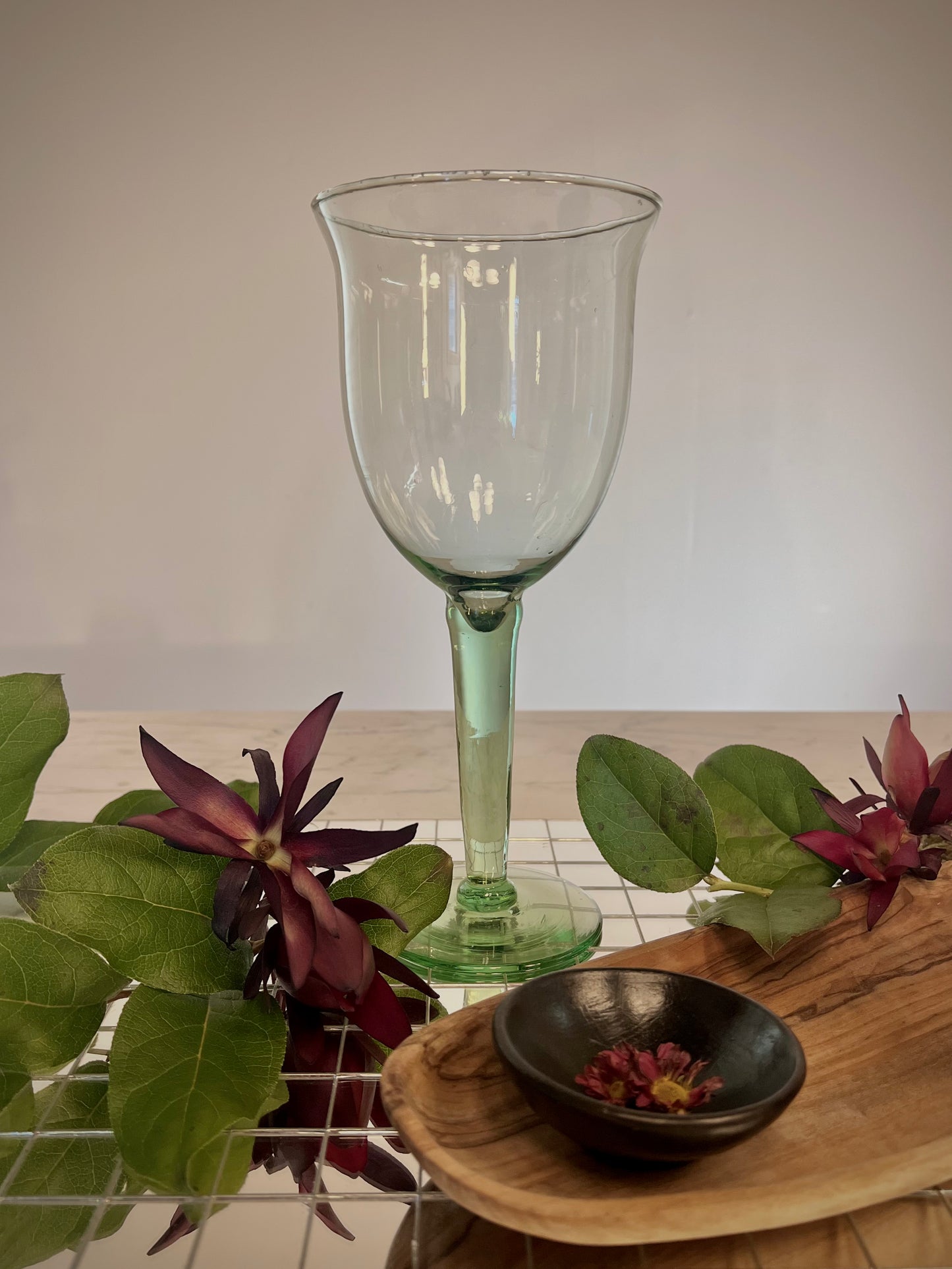 Handblown Green Wine Glasses, Set of Four
