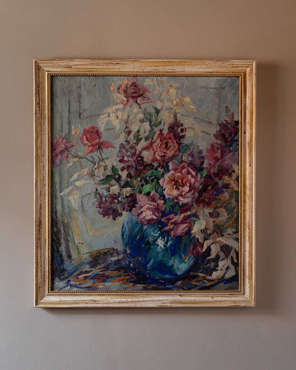 Post-Impressionist Floral Still Life Oil on Canvas, Ruth Kerlin Hibbs, 1960s