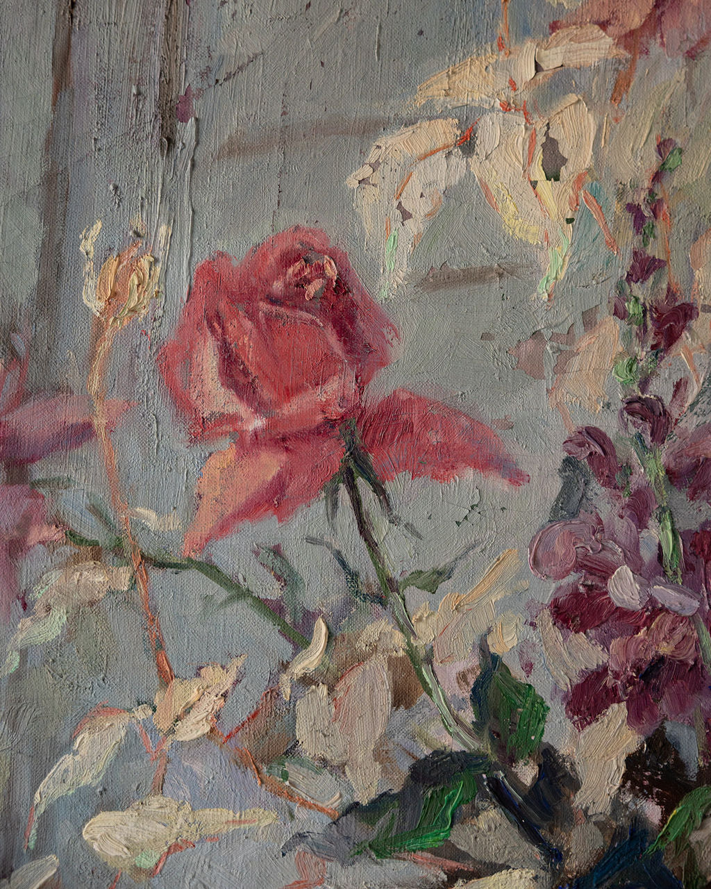 Post-Impressionist Floral Still Life Oil on Canvas, Ruth Kerlin Hibbs, 1960s