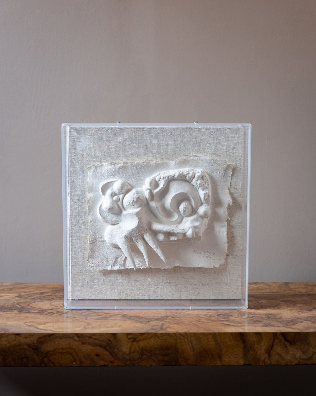 Framed Paper Sculpture on Grasscloth
