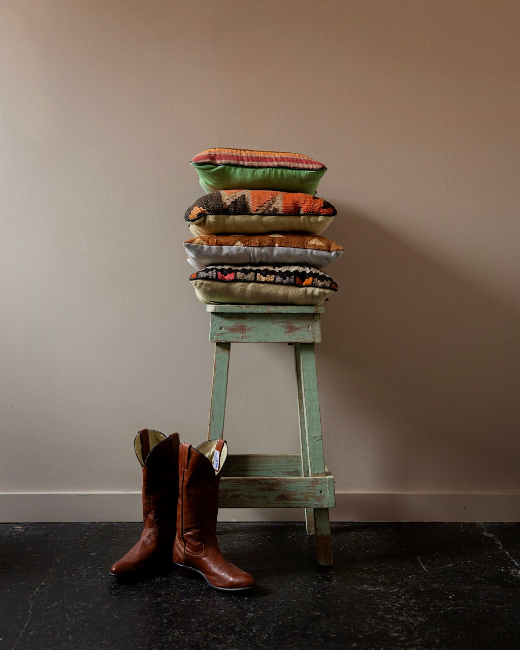 Kilim Pillow with Diamond and Stripe Pattern