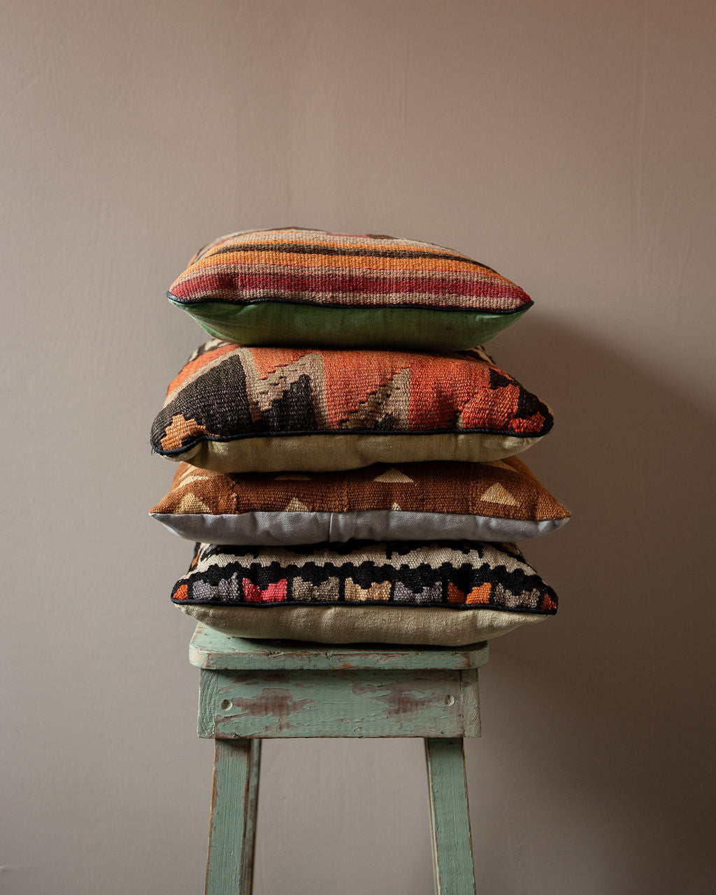 Kilim Pillow with Diamond and Stripe Pattern