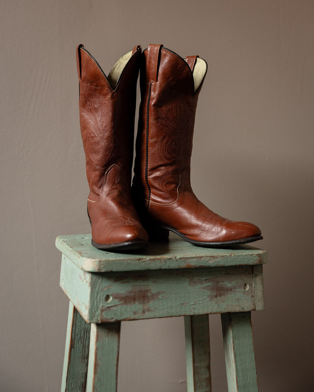 Vintage Cognac Leather Cowboy Boots