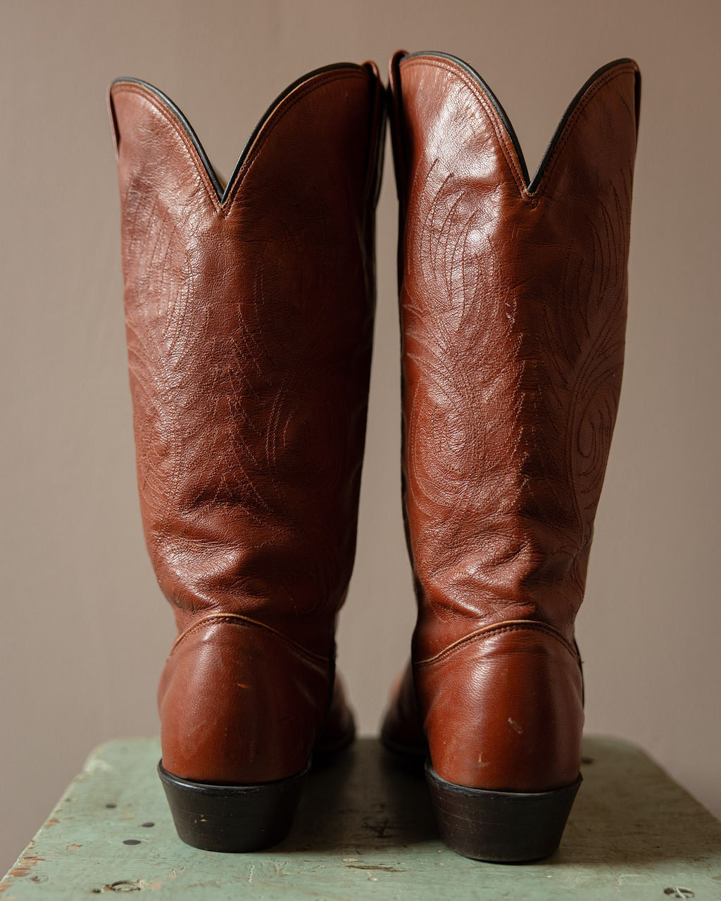 Vintage Cognac Leather Cowboy Boots