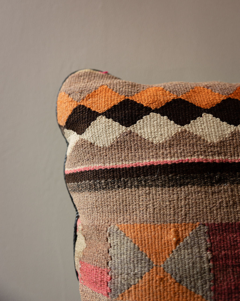 Kilim Pillow with Diamond and Stripe Pattern