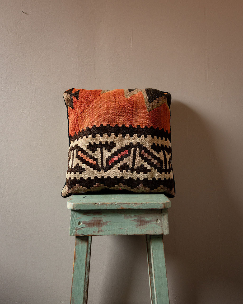 Kilim Pillow with Floral and Zigzag Pattern
