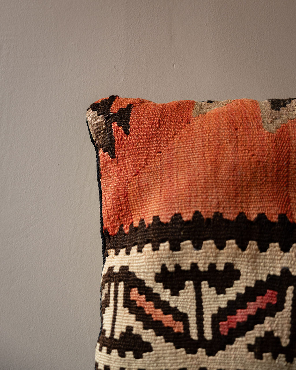 Kilim Pillow with Floral and Zigzag Pattern