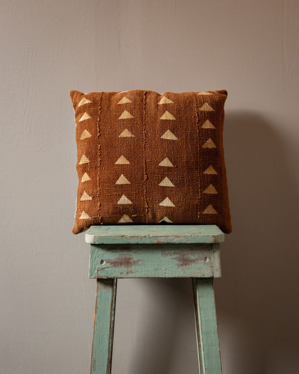 Mudcloth Pillow with Triangle Pattern in Camel and Ivory