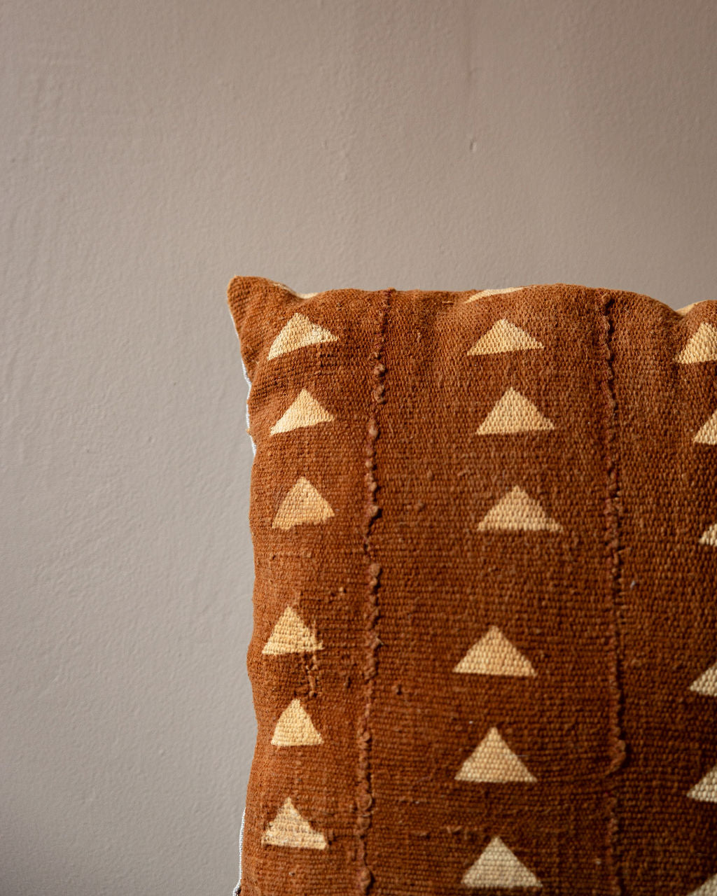 Mudcloth Pillow with Triangle Pattern in Camel and Ivory