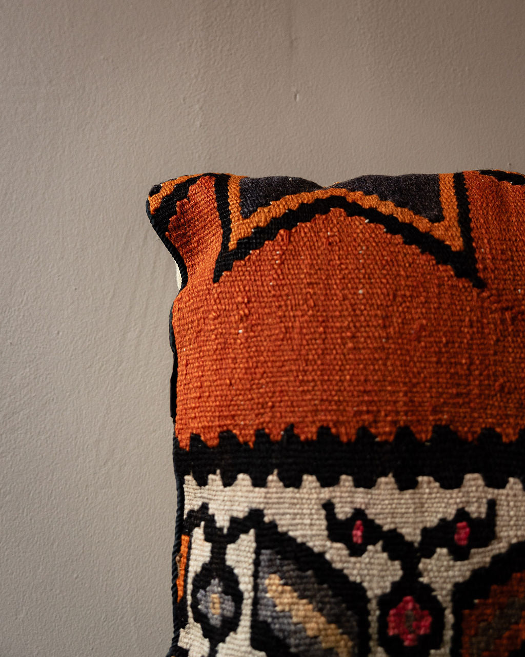 Kilim Pillow with Floral and Zigzag Pattern