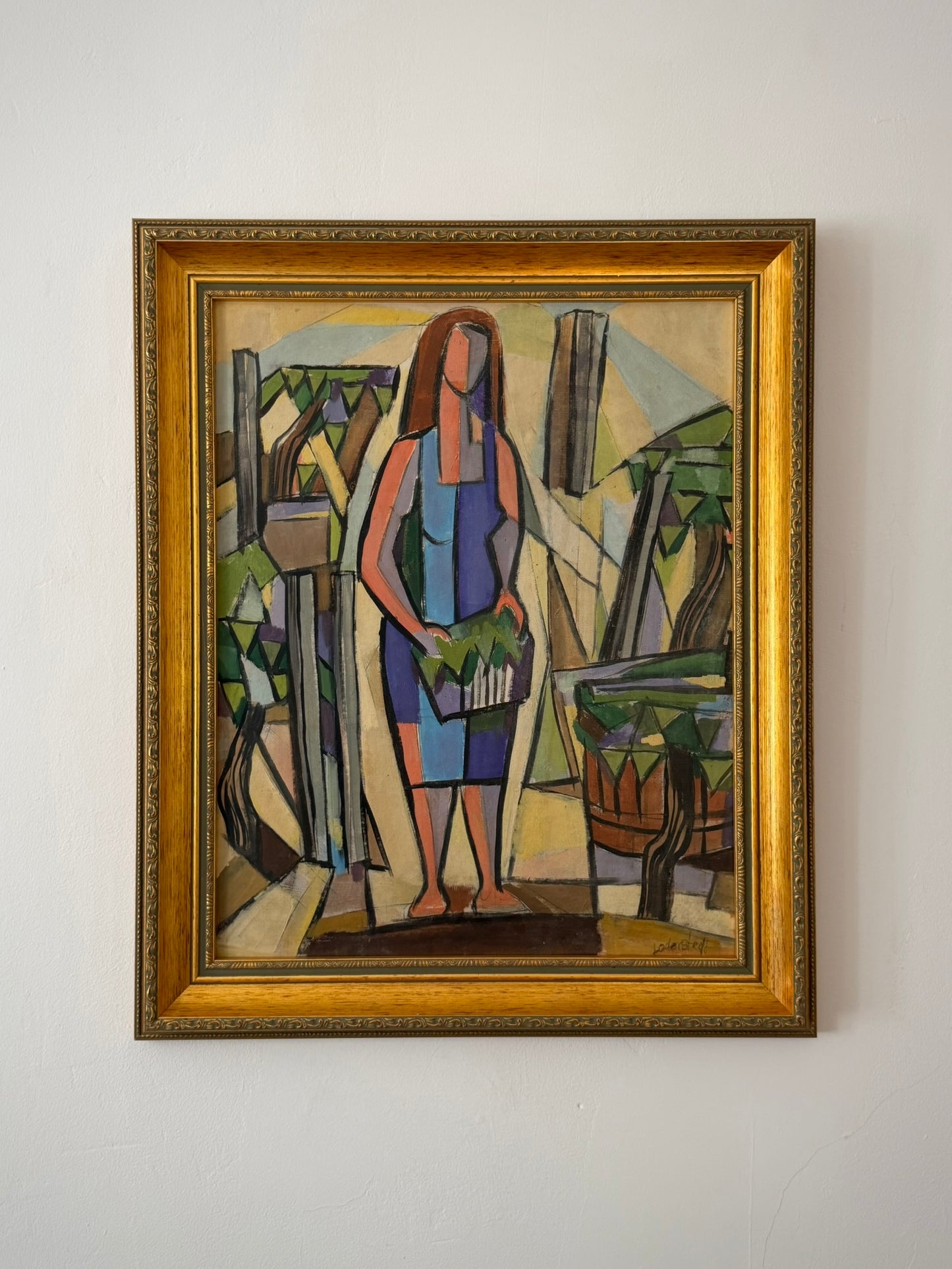 French Cubist Figural Oil Painting