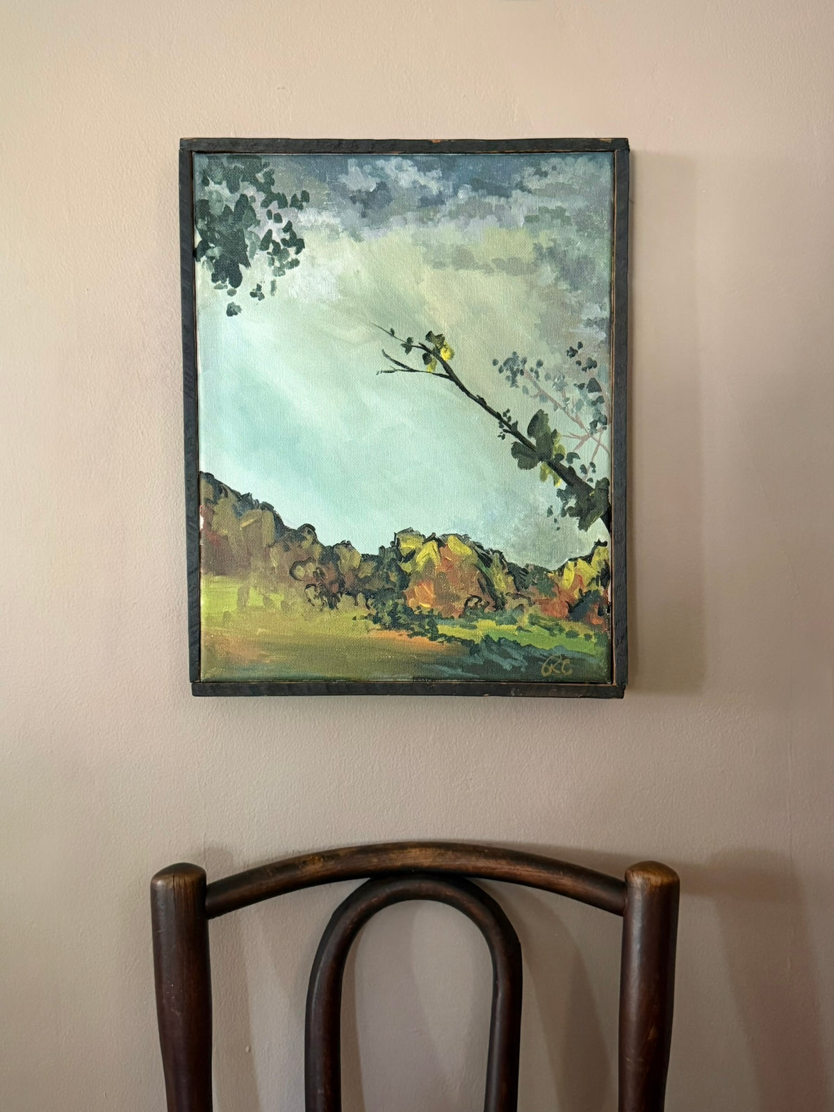 Moody Landscape Oil Painting with Vast Sky