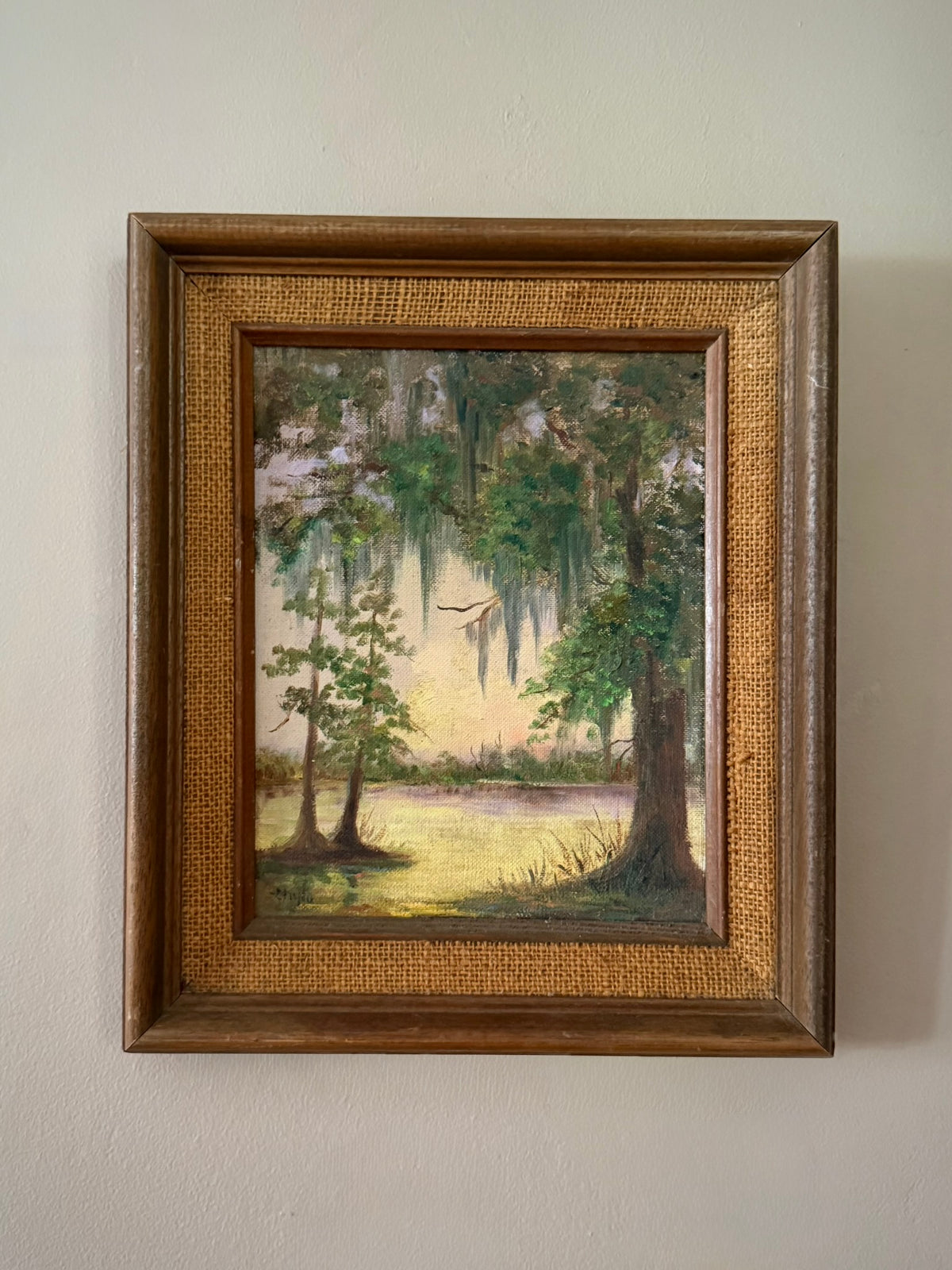 Romantic Waterside Landscape Oil on Masonite
