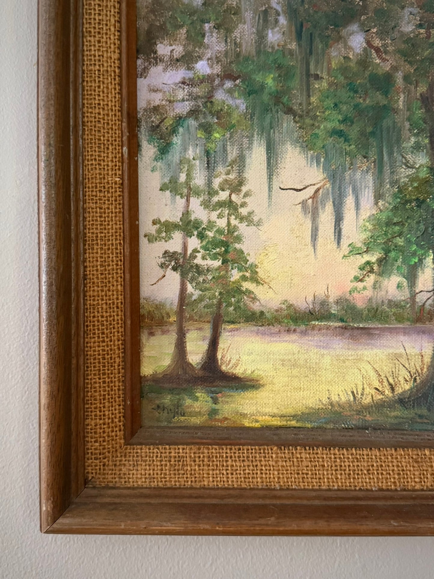 Romantic Waterside Landscape Oil on Masonite