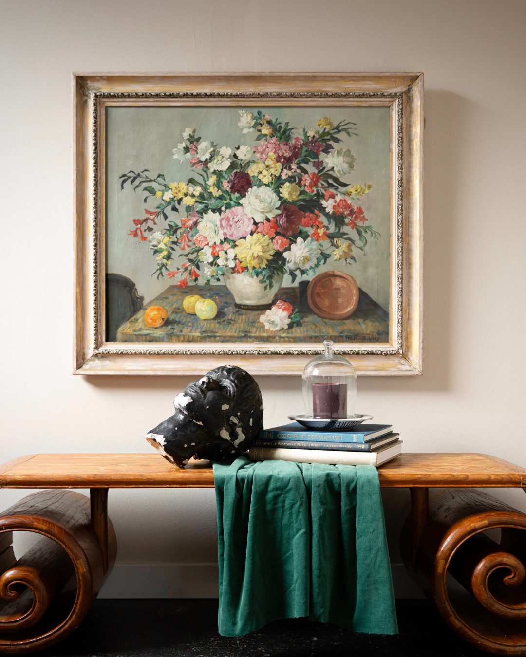 Floral Still Life with Vase and Fruit by Vladimir Pavlosky