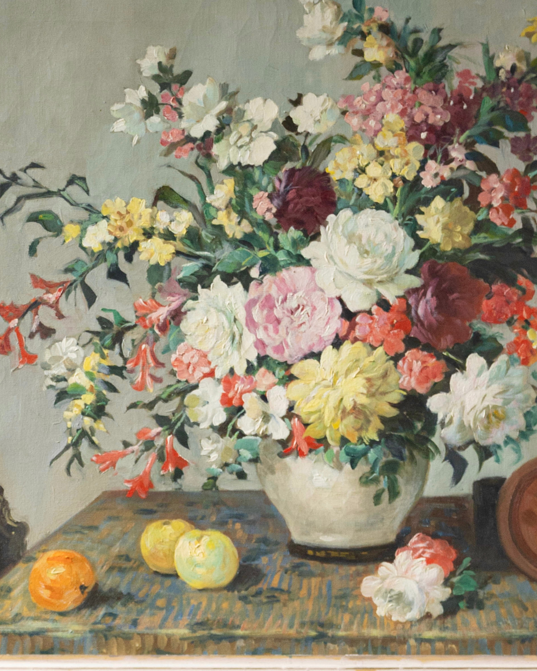 Floral Still Life with Vase and Fruit by Vladimir Pavlosky