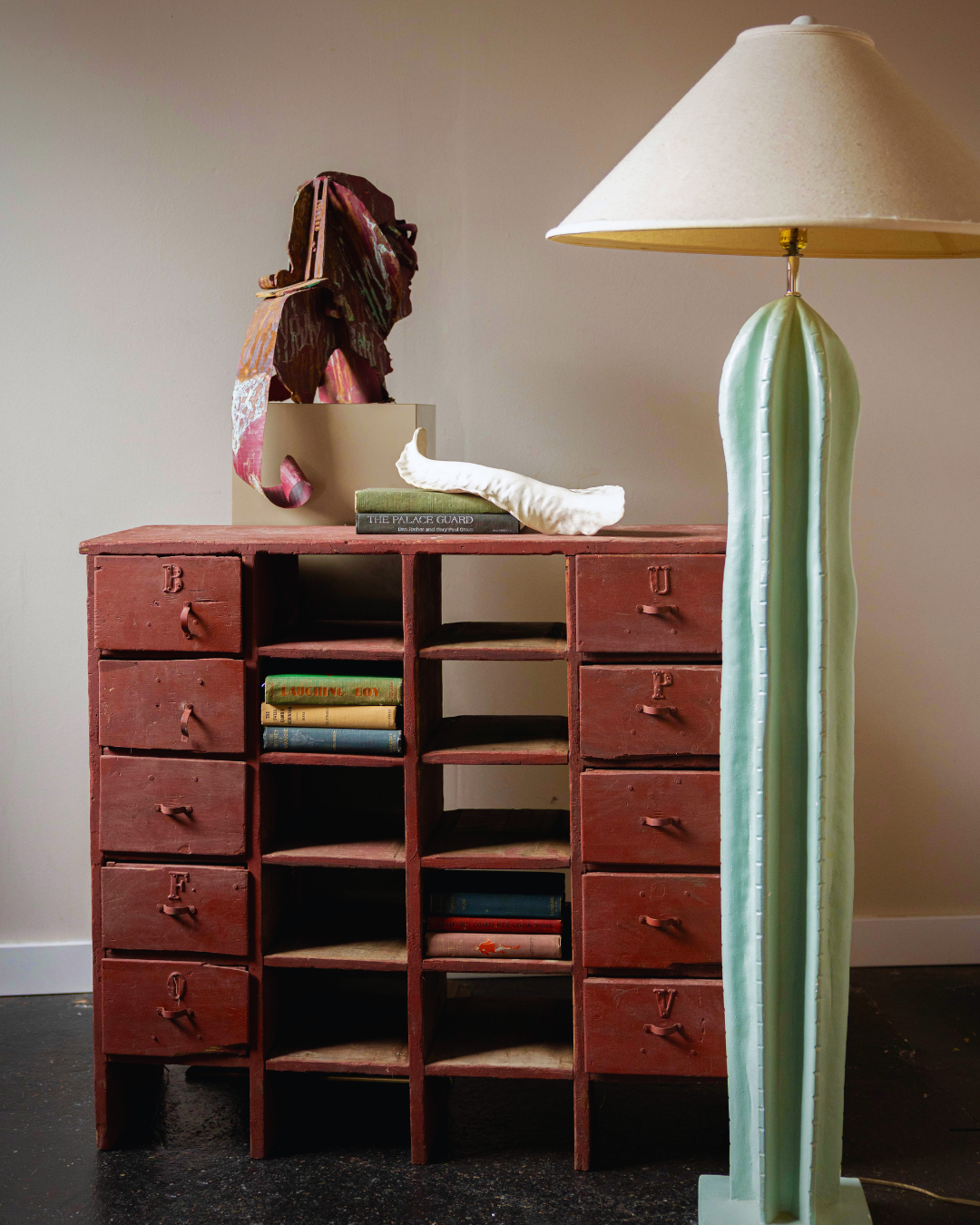 Primitive Workshop Cubby with Labeled Drawers