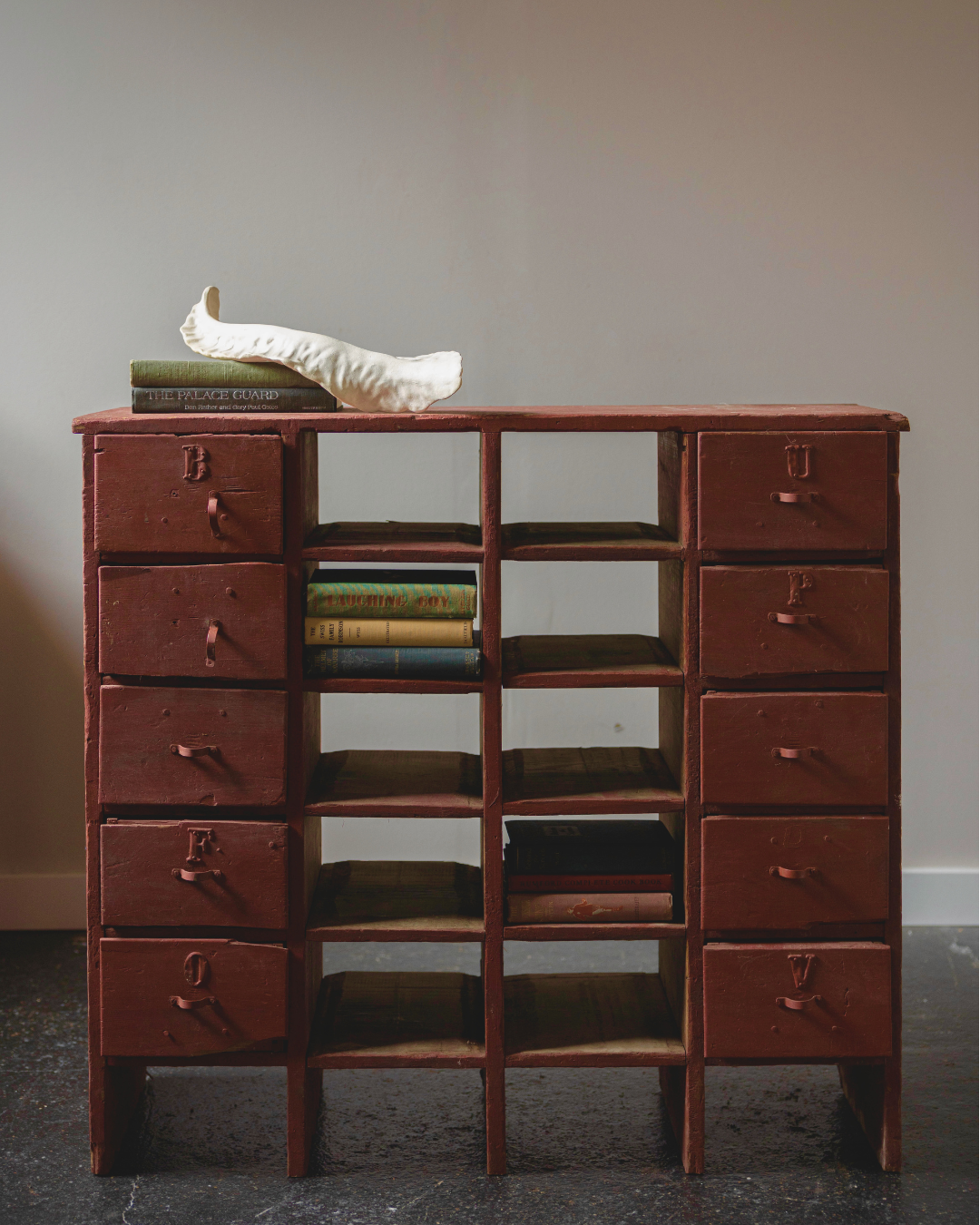 Primitive Workshop Cubby with Labeled Drawers