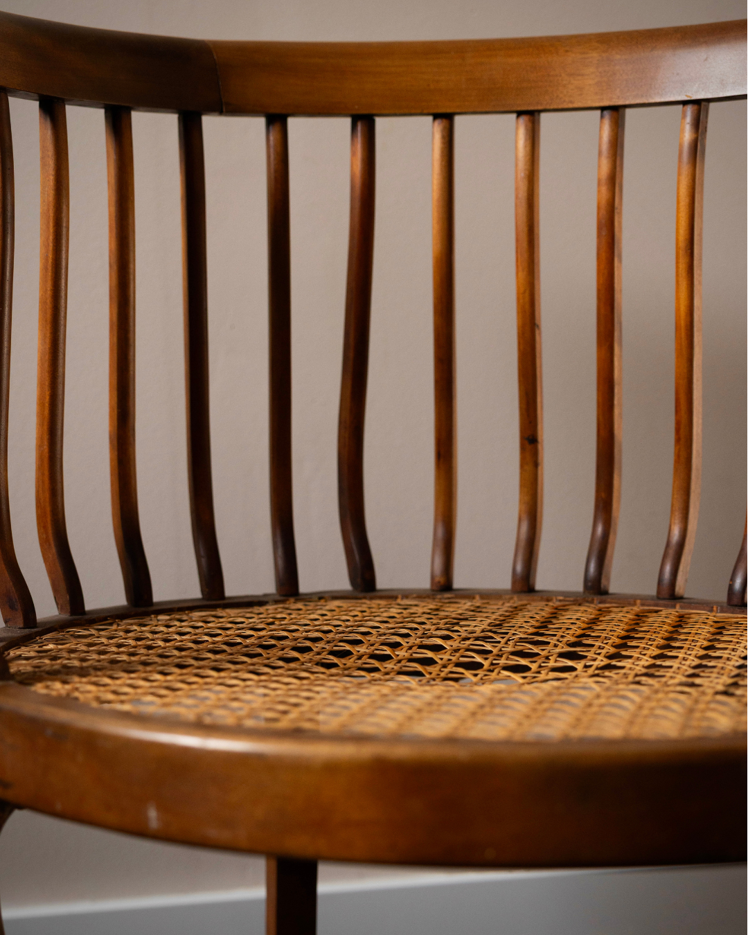 Mahogany Barrel Chair with Open Cane Panel