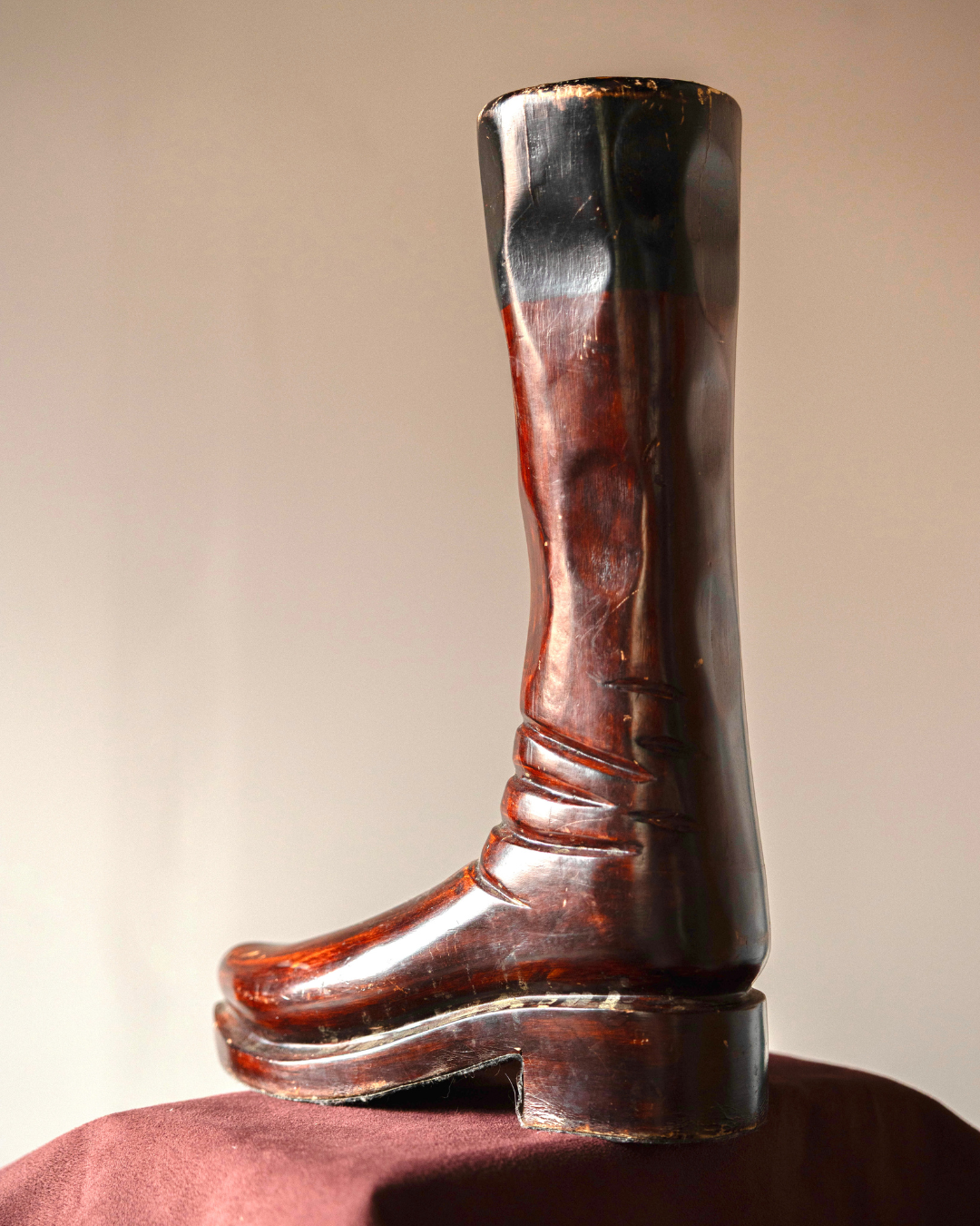Sculptural Carved Wood Boot