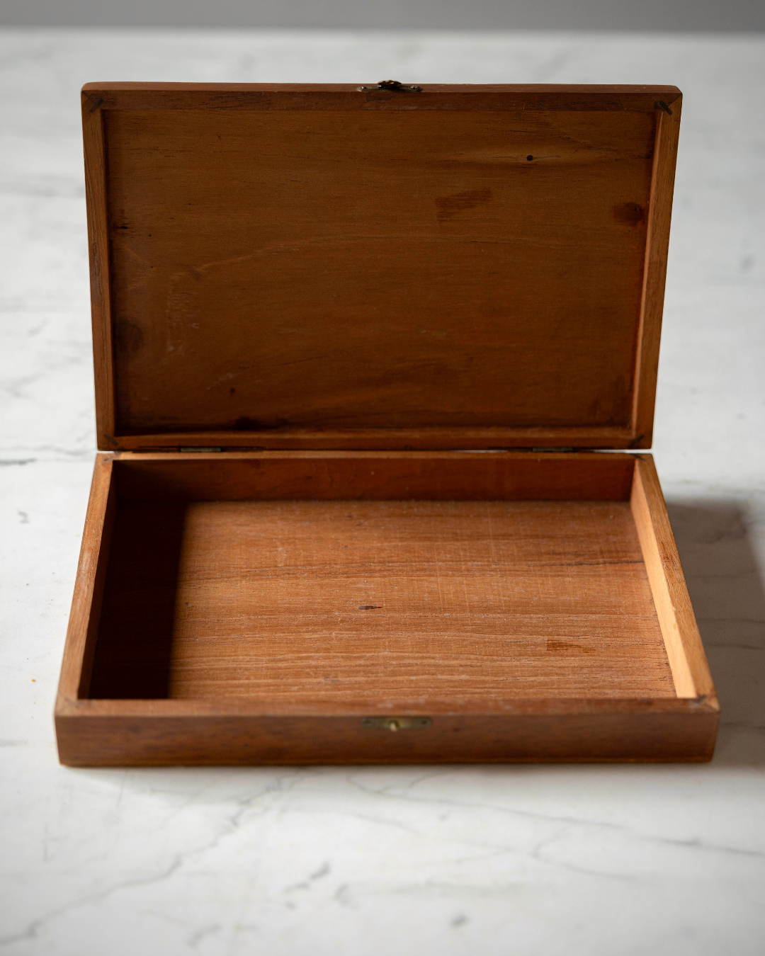 House Motif Wood Inlay Box with Brass Closure