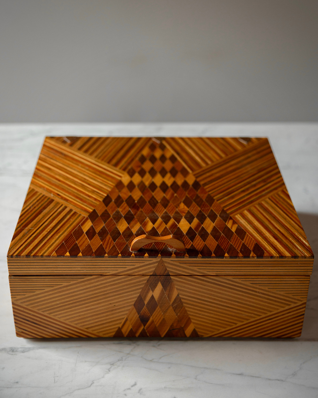 Geometric Inlay Box with Copper Brackets