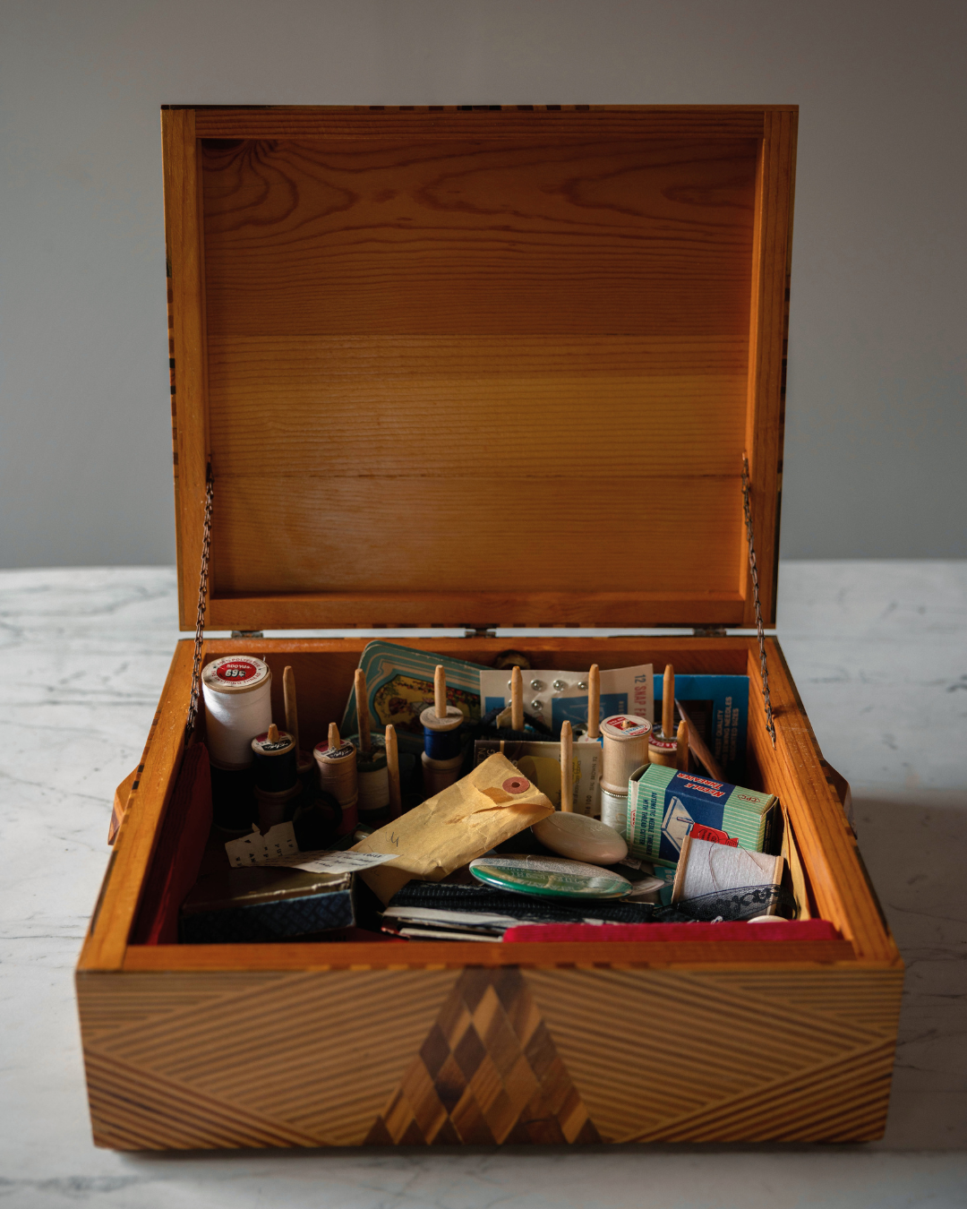 Geometric Inlay Box with Copper Brackets