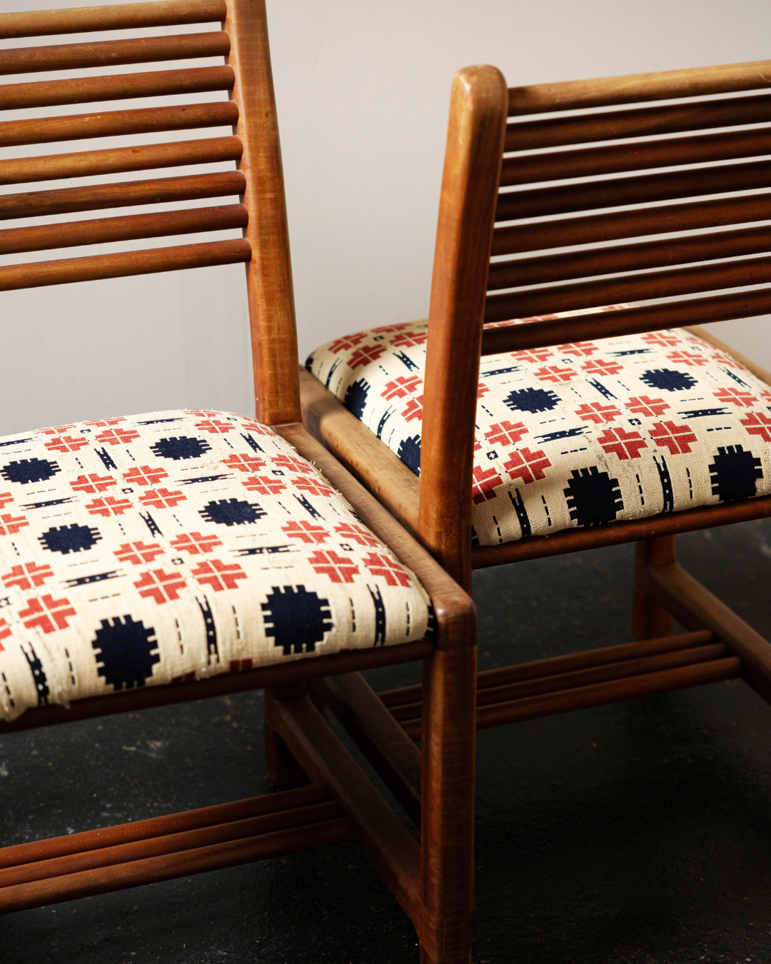 Lambrecht Studio Teak Ladderback Lowback Chairs (Pair)