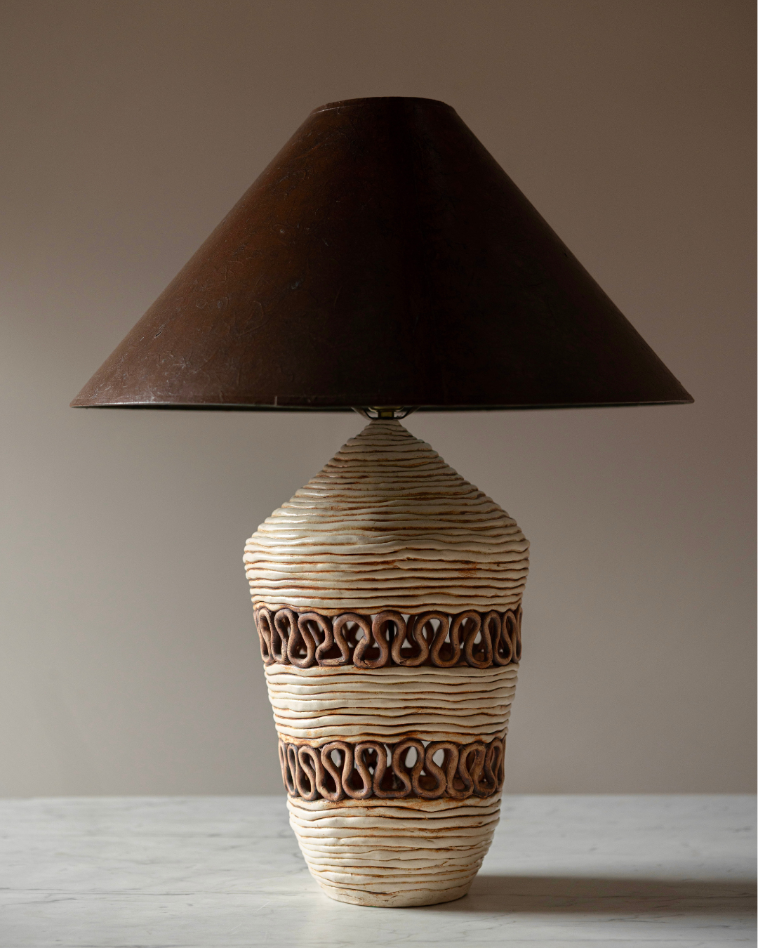 Coil-Built Ceramic Lamp with Wave Pattern