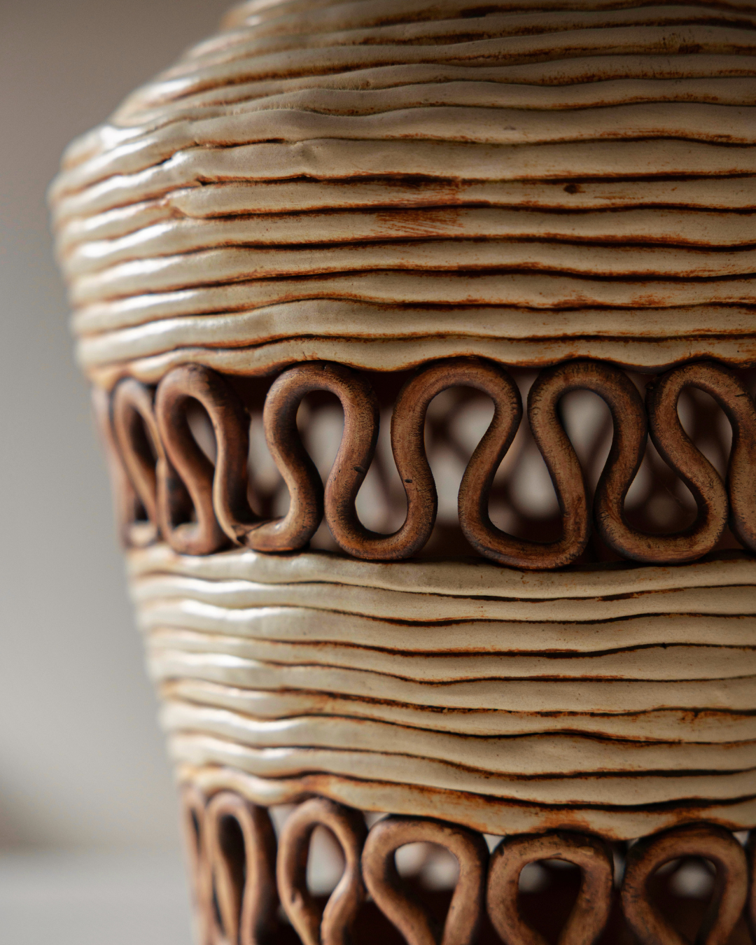 Coil-Built Ceramic Lamp with Wave Pattern