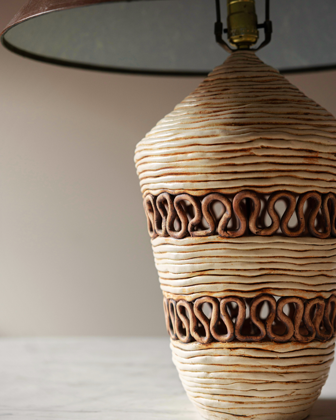 Coil-Built Ceramic Lamp with Wave Pattern