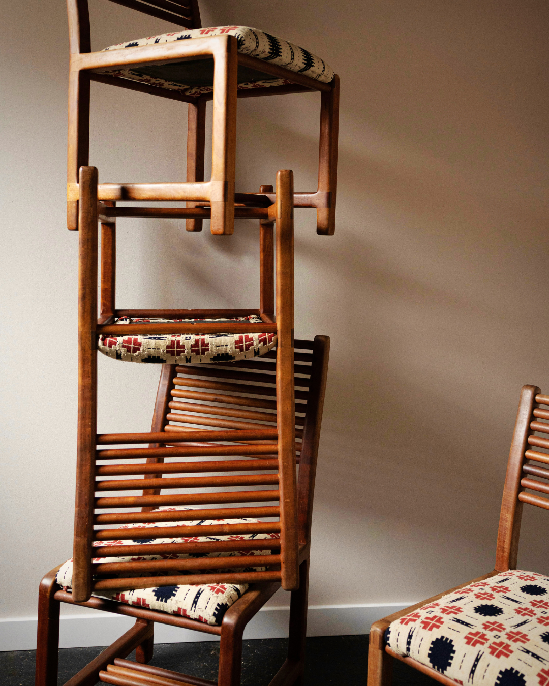 Lambrecht Studio Teak Ladderback Highback Chairs (Pair)