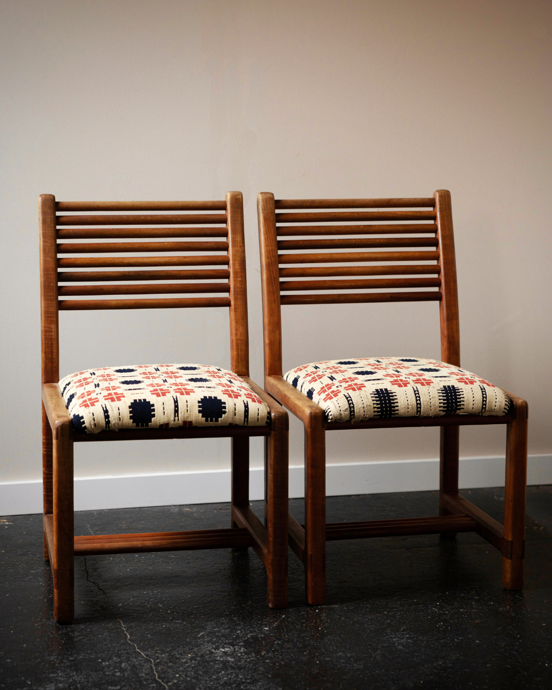 Lambrecht Studio Teak Ladderback Lowback Chairs (Pair)