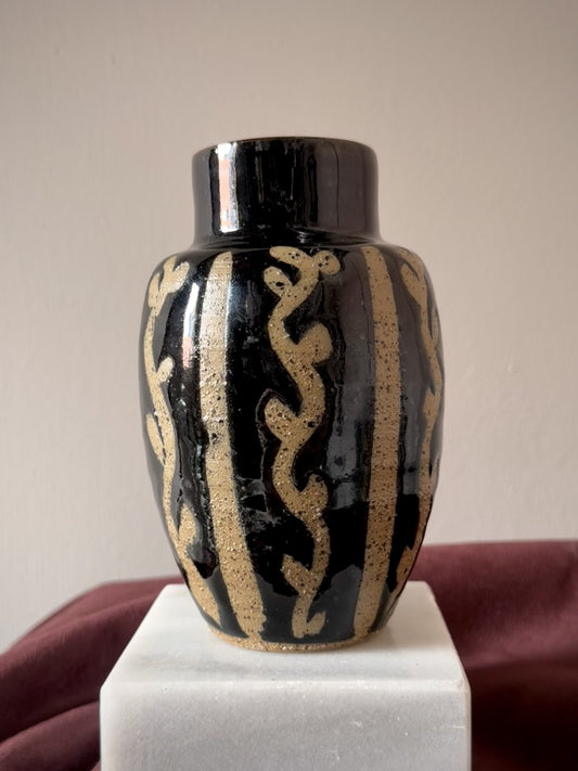 Stoneware Vase with Botanical Relief and Drip Glaze